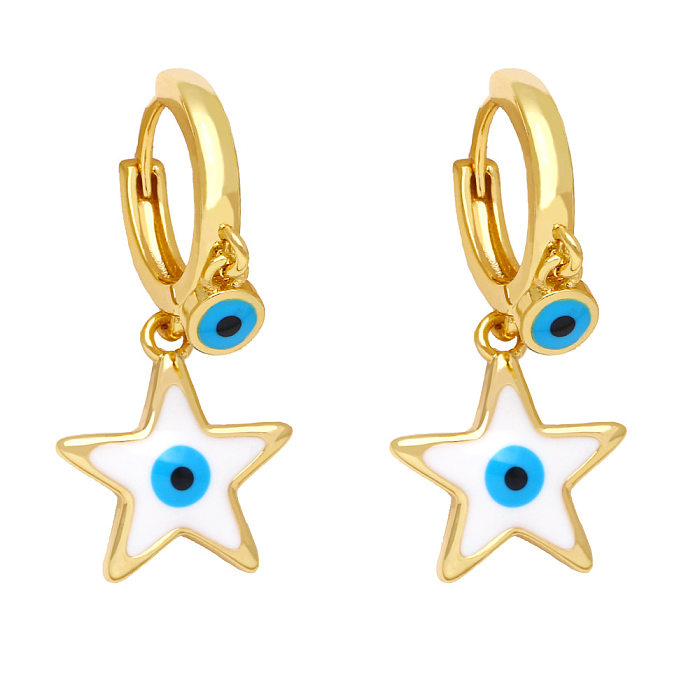 Simple Pentagram Devil's Eye Drops Oil Heart-shaped Copper Gold-plated Earrings
