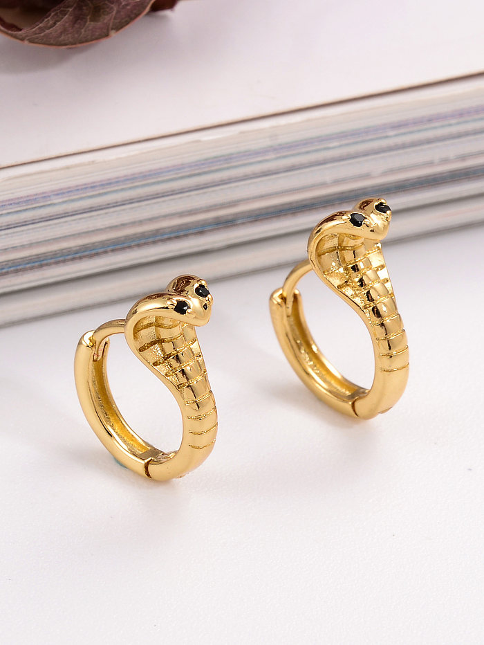 1 Paar schlichter Stil, cooler Stil, Schlangenplattierung, Inlay, Kupfer-Zirkon, 18 Karat vergoldete Ohrringe
