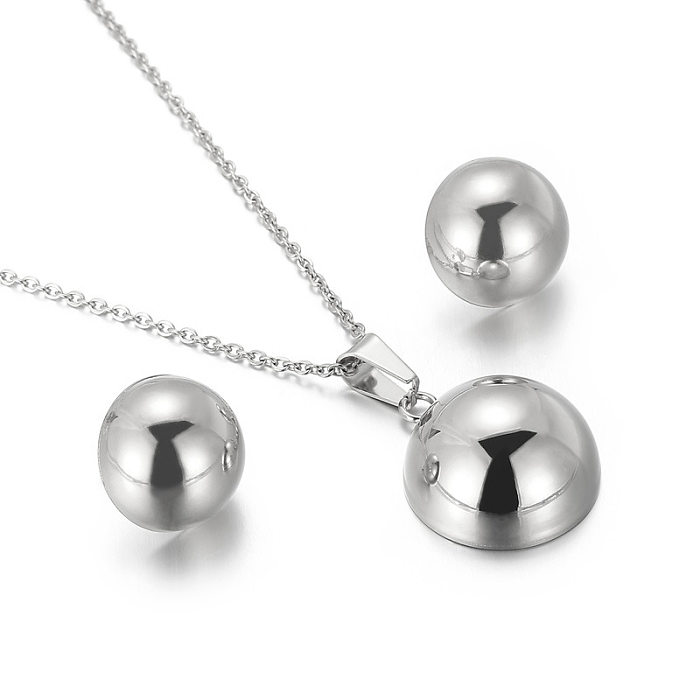 In Stock Wholesale European And American Simple Trendy Stainless Ornament Round Beads Necklace And Earrings Suite Women's One-Piece Delivery