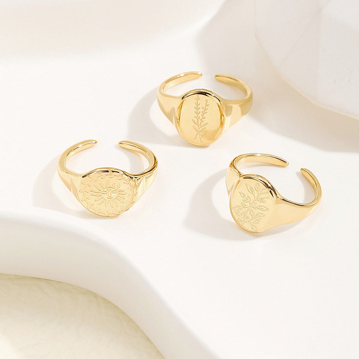Fashion Sun Flower Plated Real Gold Oval Non-fading Titanium Steel Ring
