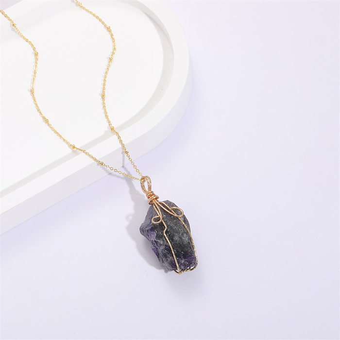 Fashion Irregular Geometric Copper Necklace Inlay Natural Stone Copper Necklaces 1 Piece