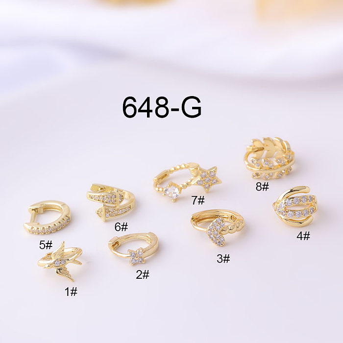 Fashion Leaf Copper Plating Inlay Zircon Hoop Earrings 1 Piece