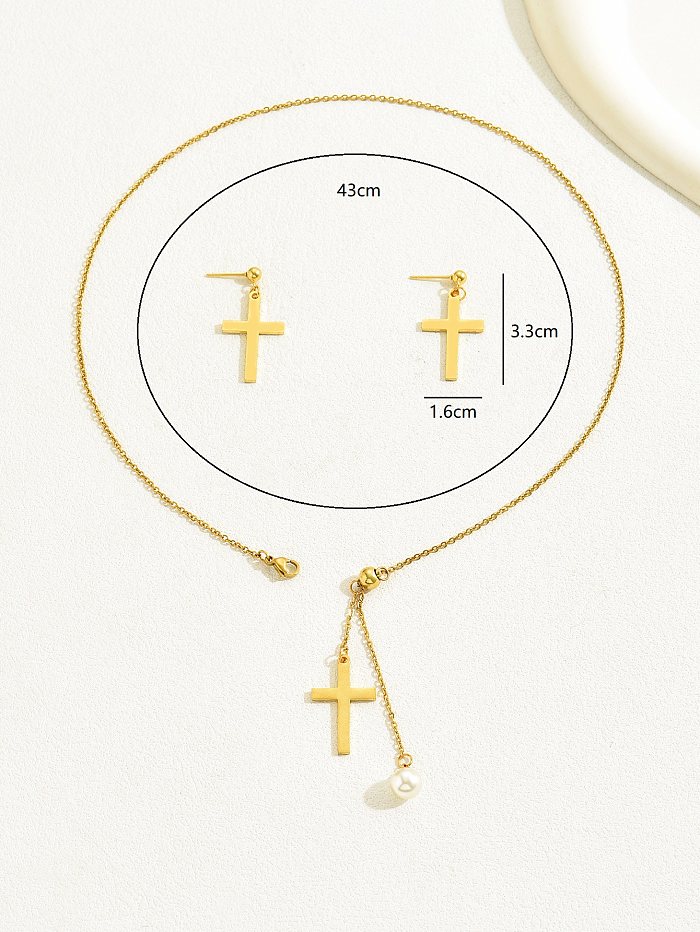 Elegant Sweet Classic Style Cross Heart Shape Butterfly Stainless Steel Plastic Copper Plating 18K Gold Plated Earrings Necklace