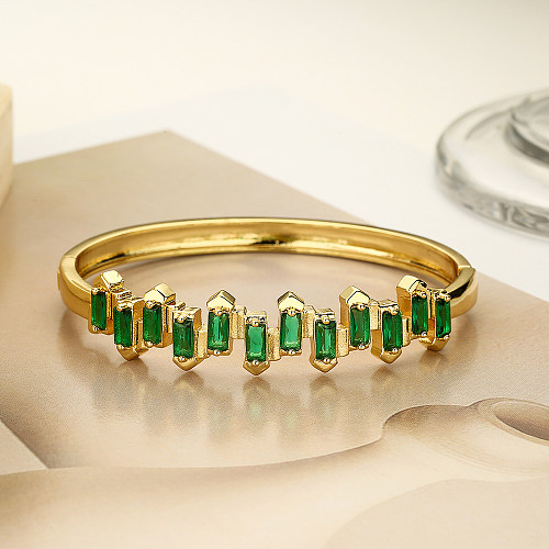 Elegant Retro Square Copper Plating Inlay Zircon 18K Gold Plated Bangle