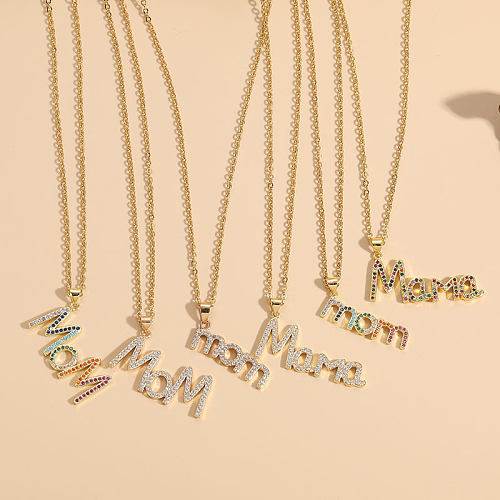 MAMA Letter Copper Plating Inlay Zircon 14K Gold Plated Necklace