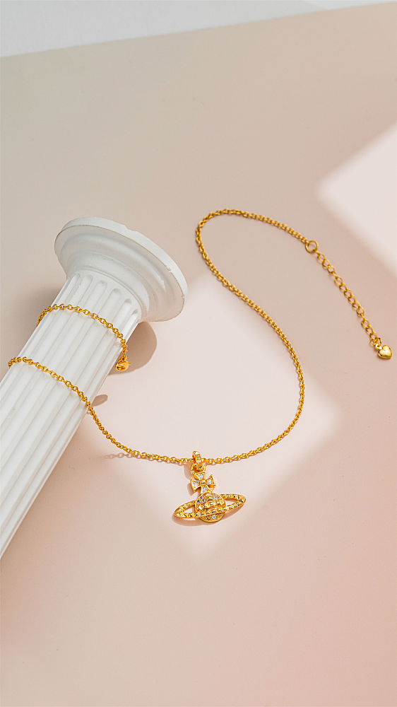 Collier pendentif plaqué or et argent avec incrustation de placage de cuivre de planète de Style IG de Style Simple