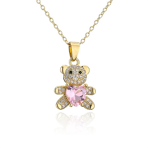 Bijoux en cuivre et Zircon micro-incrustés, pendentif ours en forme de cœur mignon, collier en or