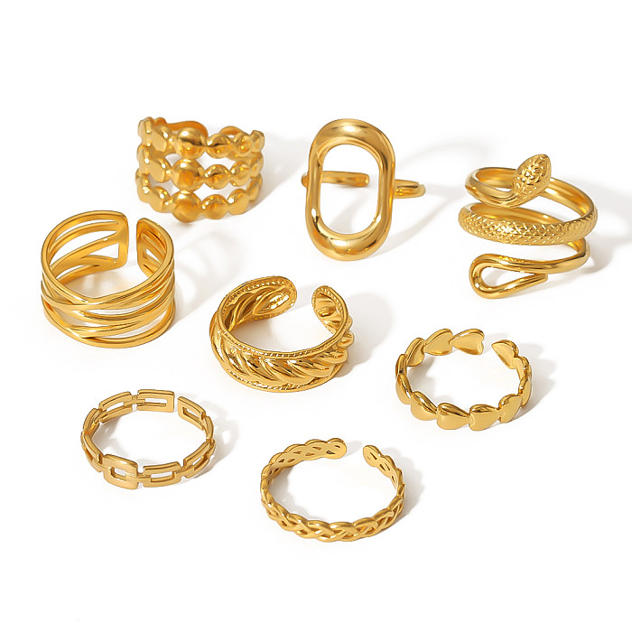 Retro círculo coração forma cobra chapeamento de aço inoxidável anéis abertos banhados a ouro 18K