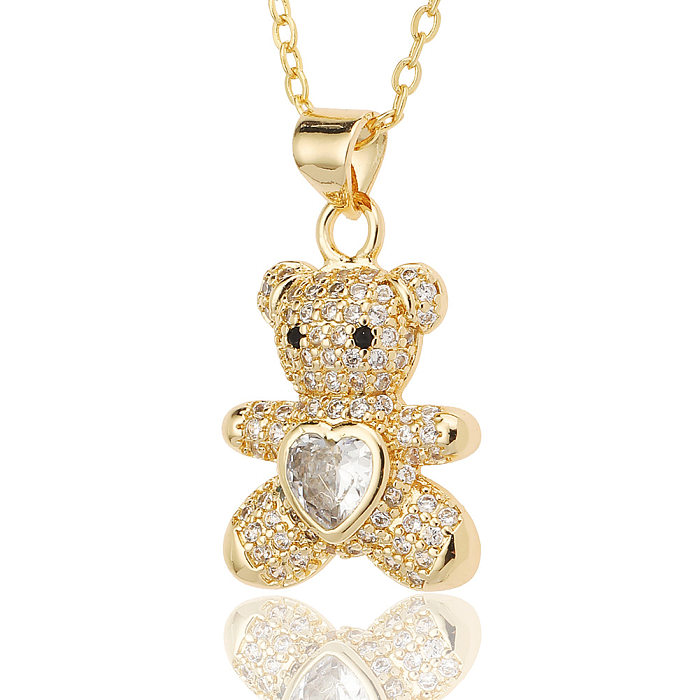 Fashion Bear Copper Inlay Rhinestones Pendant Necklace 1 Piece