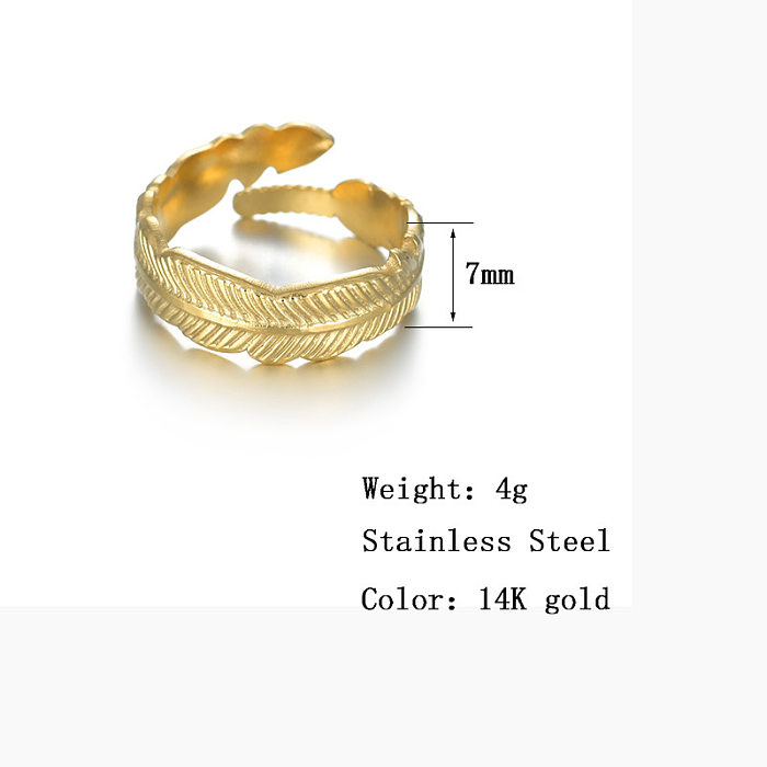 Fashion Open Ring Titanium Steel Feather Shape Adjustable Index Finger Ring