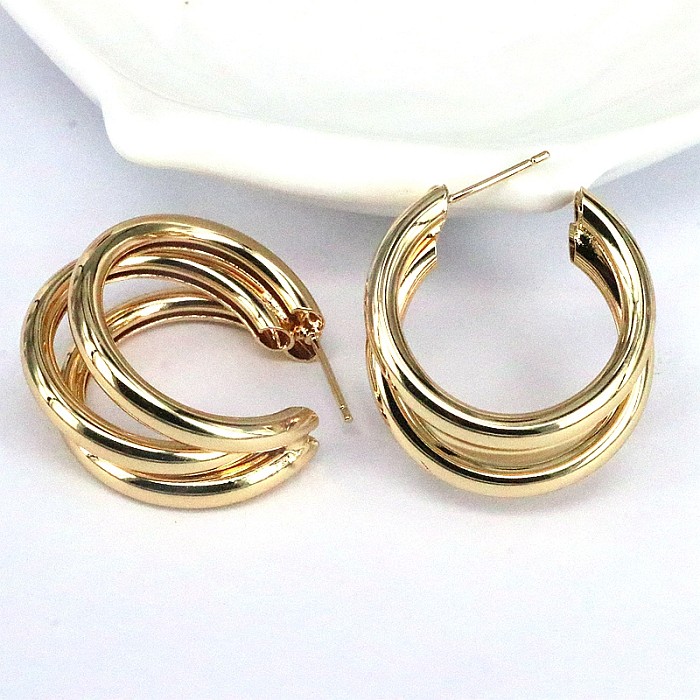 1 Piece Vintage Style Geometric Solid Color Plating Copper Gold Plated Silver Plated Hoop Earrings