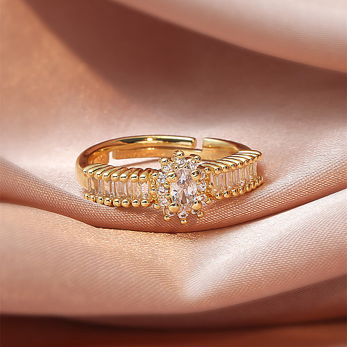 Fashion Couple Micro Inlaid Zircon Wedding Adjustable Copper Ring