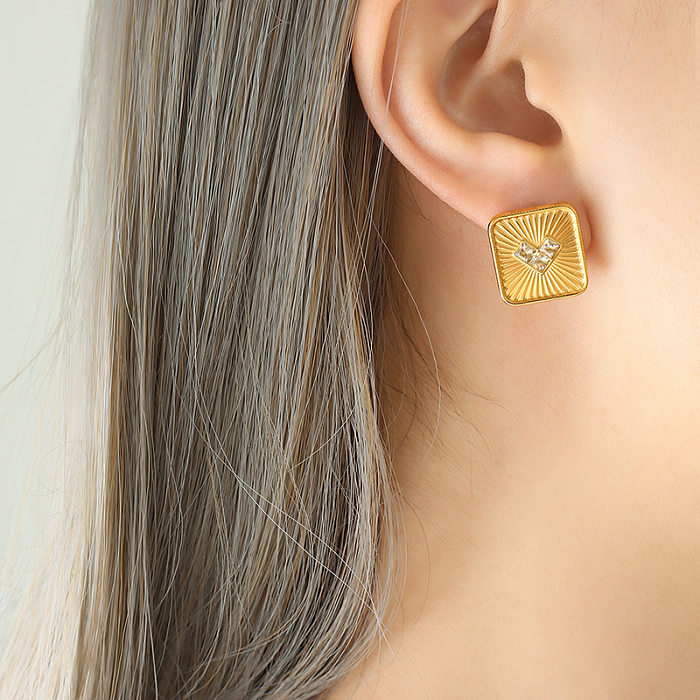Fashion Heart Shape Titanium Steel Plating Inlay Glass Zircon Earrings Necklace