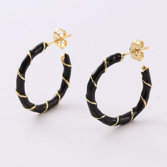 1 Pair Casual Simple Style Round Enamel Plating Copper 24K Gold Plated Ear Studs