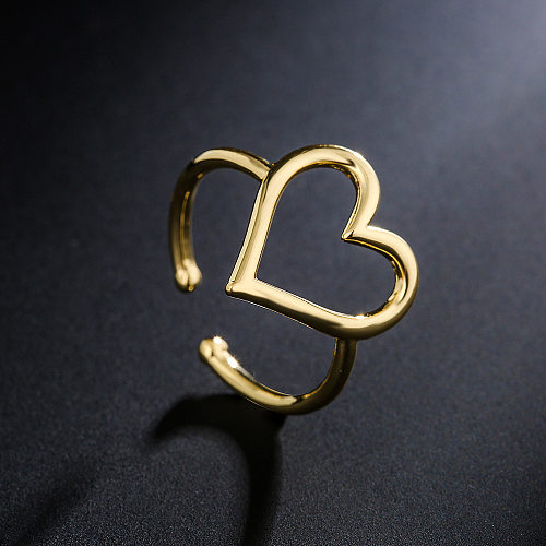 Moda cobre 18k ouro zircão coração geométrico anel aberto feminino atacado