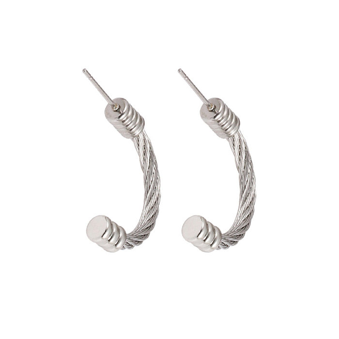 Vintage Style Spiral Stripe Stainless Steel Women'S Rings Bracelets Earrings
