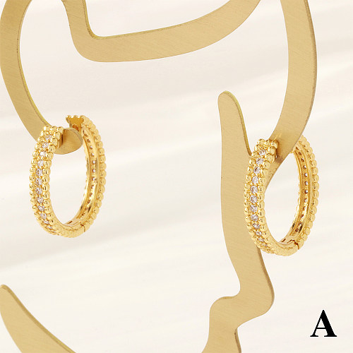 1 Pair IG Style Simple Style Round Plating Inlay Copper Zircon 18K Gold Plated Hoop Earrings
