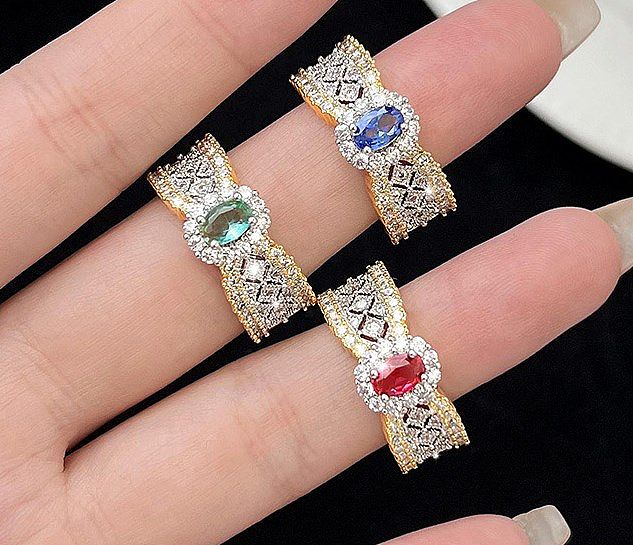 Elegant Oval Copper Plating Inlay Artificial Gemstones Gold Plated Open Rings