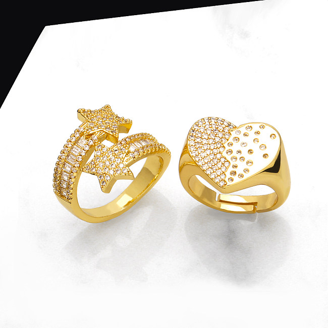 Anillos abiertos chapados en oro de 18 quilates con incrustaciones de cobre rectangulares con forma de estrella básica estilo IG