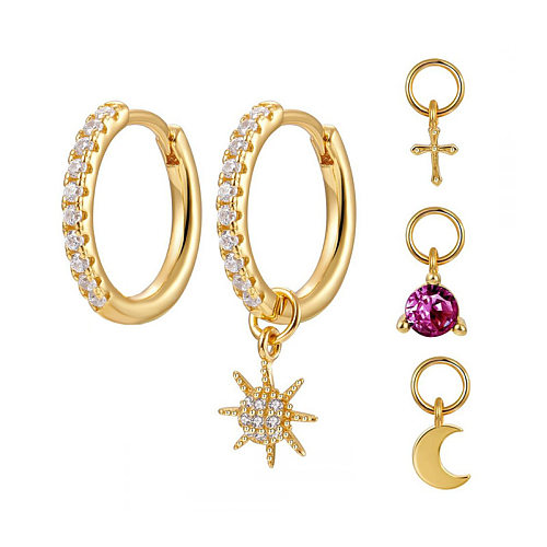 Ensemble de boucles d'oreilles avec quatre petits pendentifs, aiguille en argent S925, lune, étoile, croix, perles