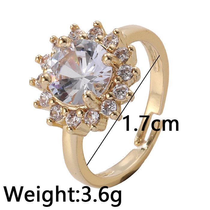 Glam Brillant Géométrique Cuivre Incrustation Zircon Anneaux Ouverts