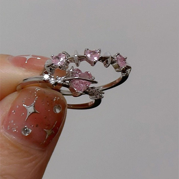 Anéis de zircão embutidos com chapeamento de cobre em formato de coração doce