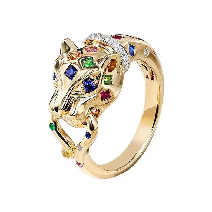 Anéis folheados a ouro de pedras preciosas artificiais do embutimento animal simples do chapeamento de cobre do estilo