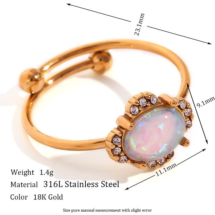 Simple Style Classic Style Oval Water Droplets Heart Shape Stainless Steel Plating Inlay Opal 18K Gold Plated Open Rings