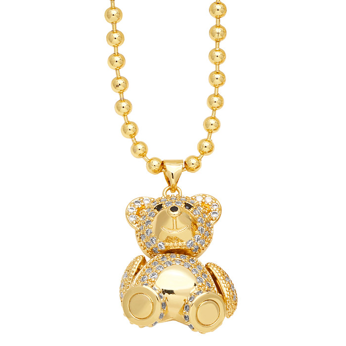Niedliche, modische, schlichte Halskette mit kleinem Bären-Kupfer-Inlay und Zirkon-18-Karat-Vergoldung