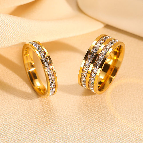 Anillos de diamantes de imitación con incrustaciones de acero y titanio de color sólido de estilo simple