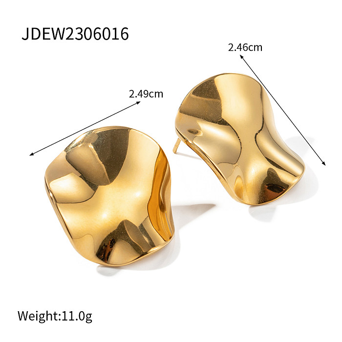 Pendientes de anillos chapados en oro plisados ​​de 18K chapados en acero inoxidable de color sólido estilo IG