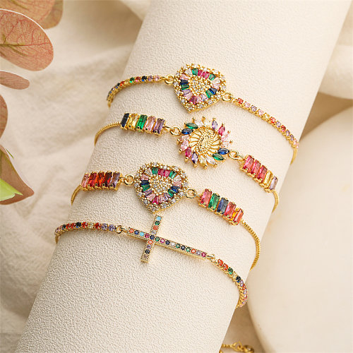 Bracelets en Zircon incrustés de perles de cuivre en forme de cœur en croix brillante de Style Simple