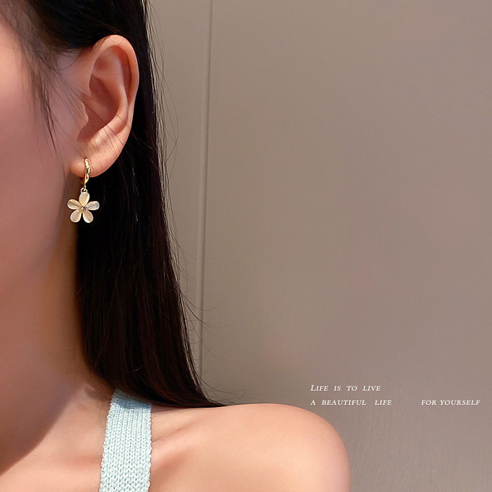 1 Pair Sweet Flower Copper Inlay Rhinestones Opal Drop Earrings