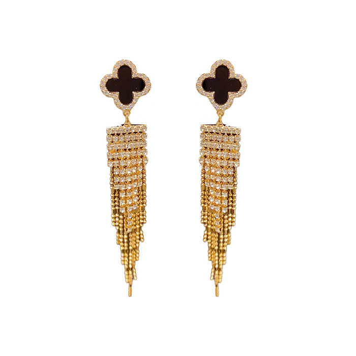 1 Pair Sweet Flower Plating Inlay Copper Zircon 14K Gold Plated Drop Earrings