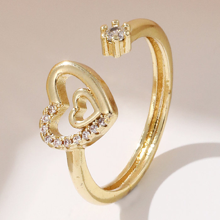 Fashion Heart Shape Copper Plating Zircon Open Ring