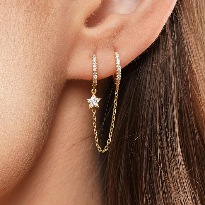 Boucles d'oreilles en pierres précieuses artificielles, 1 pièce, Style moderne, incrustation de cuivre étoile