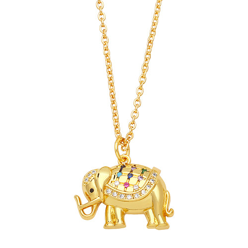 Retro Hand Of Fatima Elephant Copper Gold Plated Zircon Pendant Necklace 1 Piece