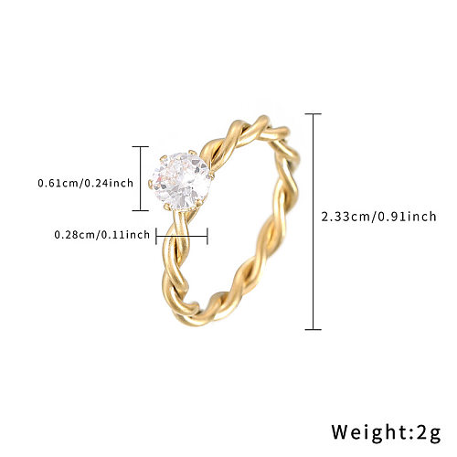 IG Style Twist Stainless Steel Plating Inlay Zircon Gold Plated Rings
