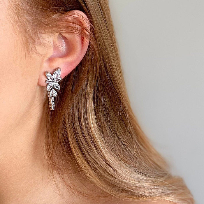 1 paire de boucles d'oreilles pendantes en cuivre et Zircon avec incrustation géométrique pour femme