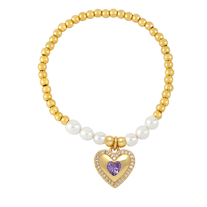 1 pieza INS estilo forma de corazón cobre perla chapado incrustaciones pulseras de circón