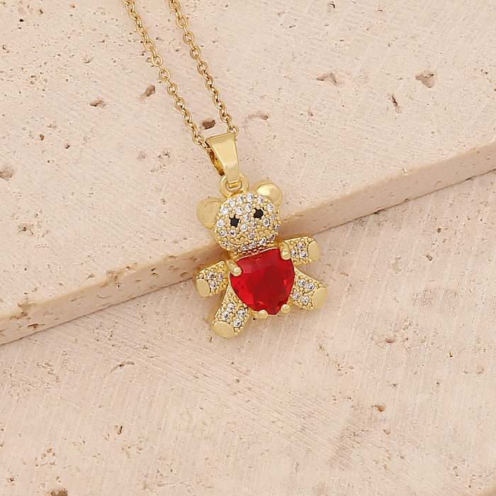 Copper Inlay Heart Bear Elegant Zircon Necklace