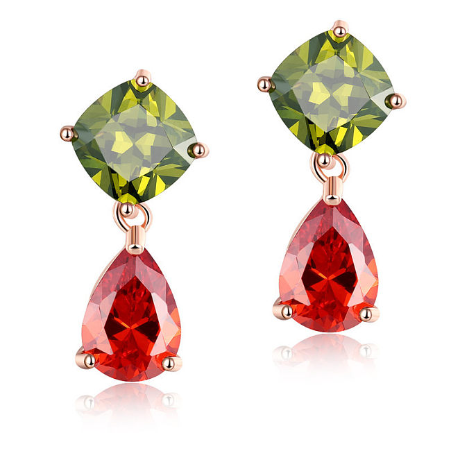 1 Pair Elegant Water Droplets Plating Inlay Copper Zircon Rose Gold Plated Drop Earrings
