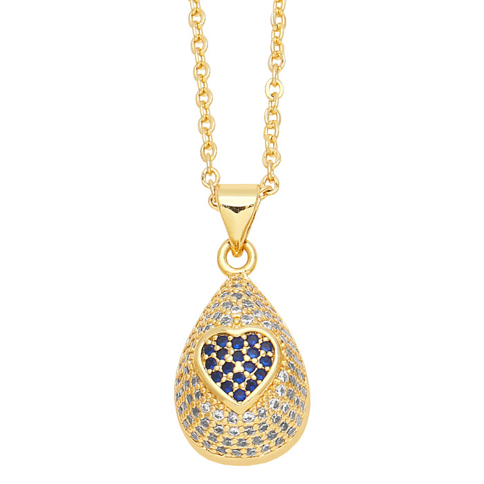 Fashion Simple Style Water Droplets Heart Shape Copper 18K Gold Plated Zircon Necklace In Bulk
