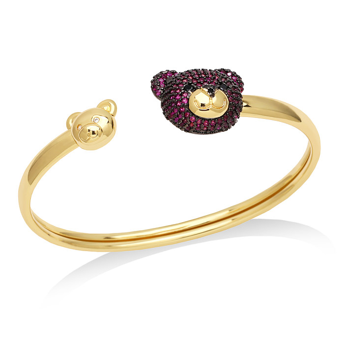IG Style Cute Bear Copper Plating Inlay Zircon 18K Gold Plated Bangle
