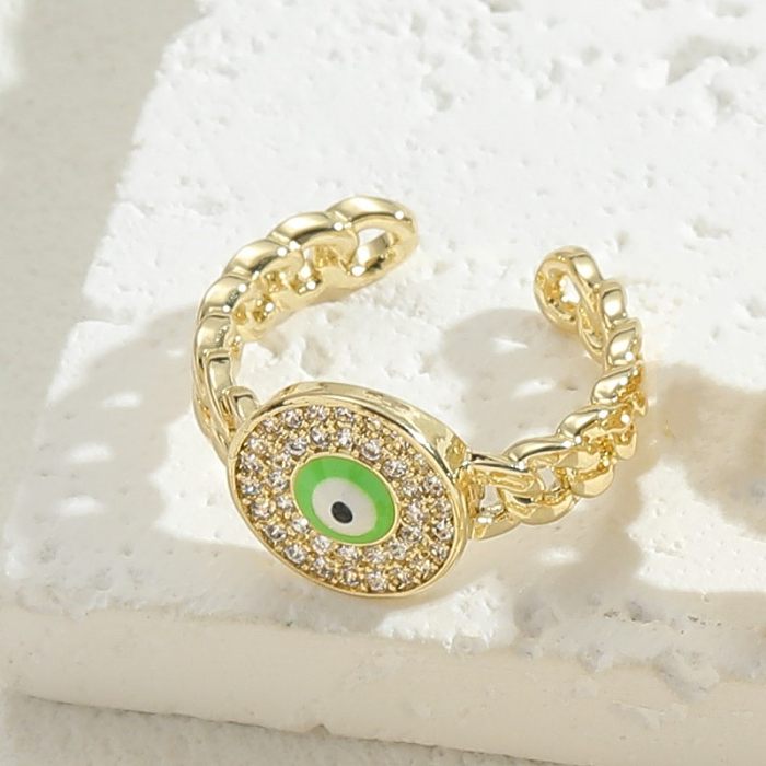 Casual Classic Style Round Devil'S Eye Copper Enamel Plating Inlay Zircon 14K Gold Plated Open Rings