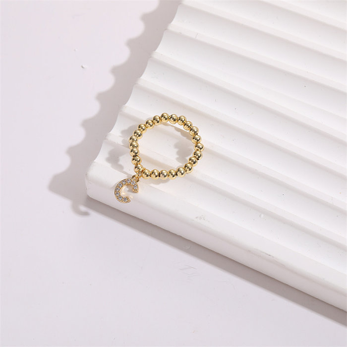 Classic Style Letter Copper Beaded Gold Plated Zircon Rings 1 Piece