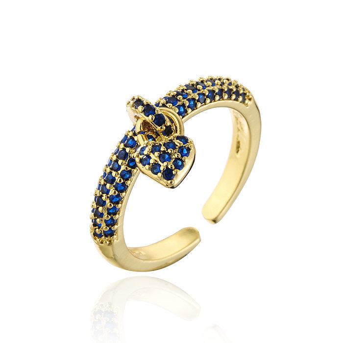 Fashion 18K Gold Micro-inlaid Zircon Heart Open Women's Ring