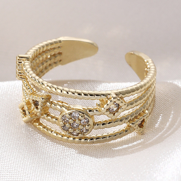 Elegante Damen-Ringe mit geometrischem Kupfer-Inlay und Zirkon