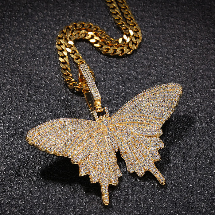 Hip-hop estilo clássico borboleta cobre zircão pingente colar a granel