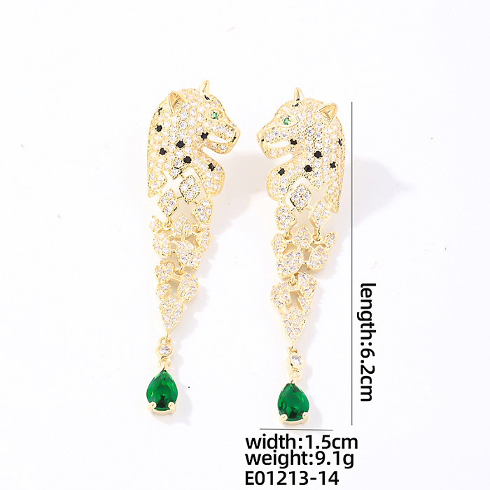 1 paire de boucles d'oreilles pendantes en cuivre et Zircon plaqué or, avec incrustation d'animaux doux